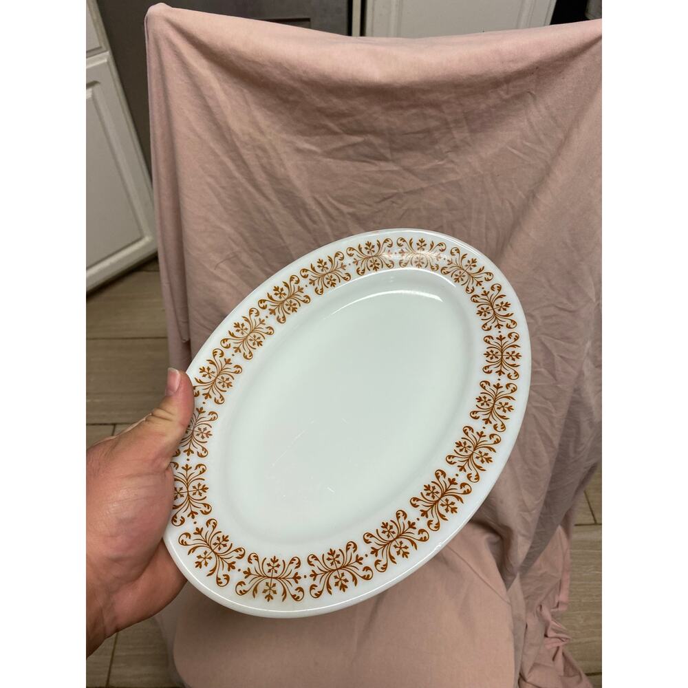 Vintage Pyrex #793 Oval Serving Dish 11.5" x 8" Copper Filigree